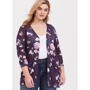 TORRID Women's 3/4 Sleeve Deep Purple Floral Hacci Knit Cardigan 2